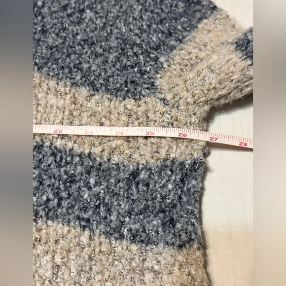 Free People BRB Blue Tan Oversized Side Slit Striped Tunic Sweater - Picture 8 of 8